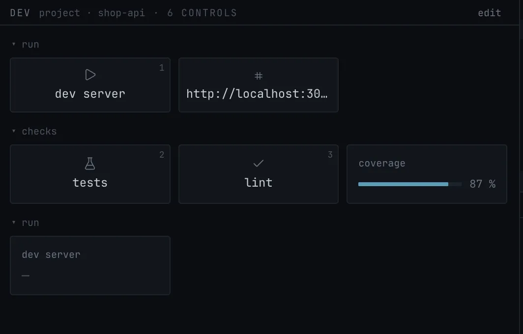 The Dev panel /robion:cockpit built for a small Fastify service.